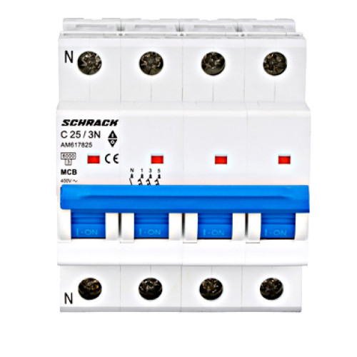 Întreruptor automat modular trifazic (MCB) AMPARO 6kA, C 25A, 3P+N AM617825